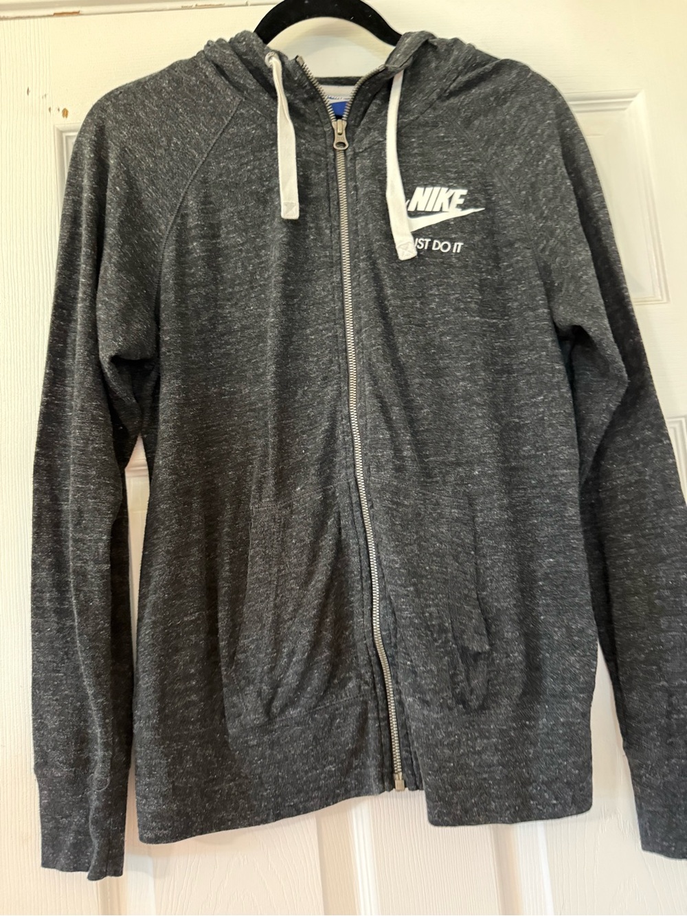 Nike Women’s Charcoal Zip Hoodie with Drawstrings- Medium
